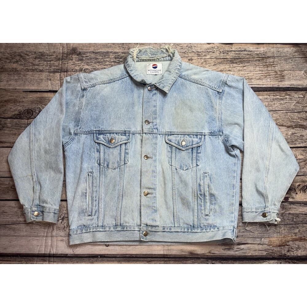 VTG 90's Nothing Else Is A Pepsi Promo Denim Trucker Jean Jacket Light Blue XL